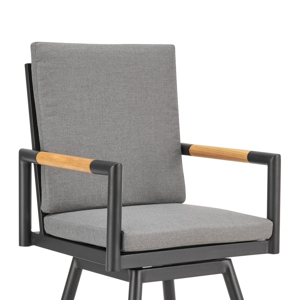 48" Dark Gray Metal Swivel Outdoor Bar Height chair with Footrest HomeRoots