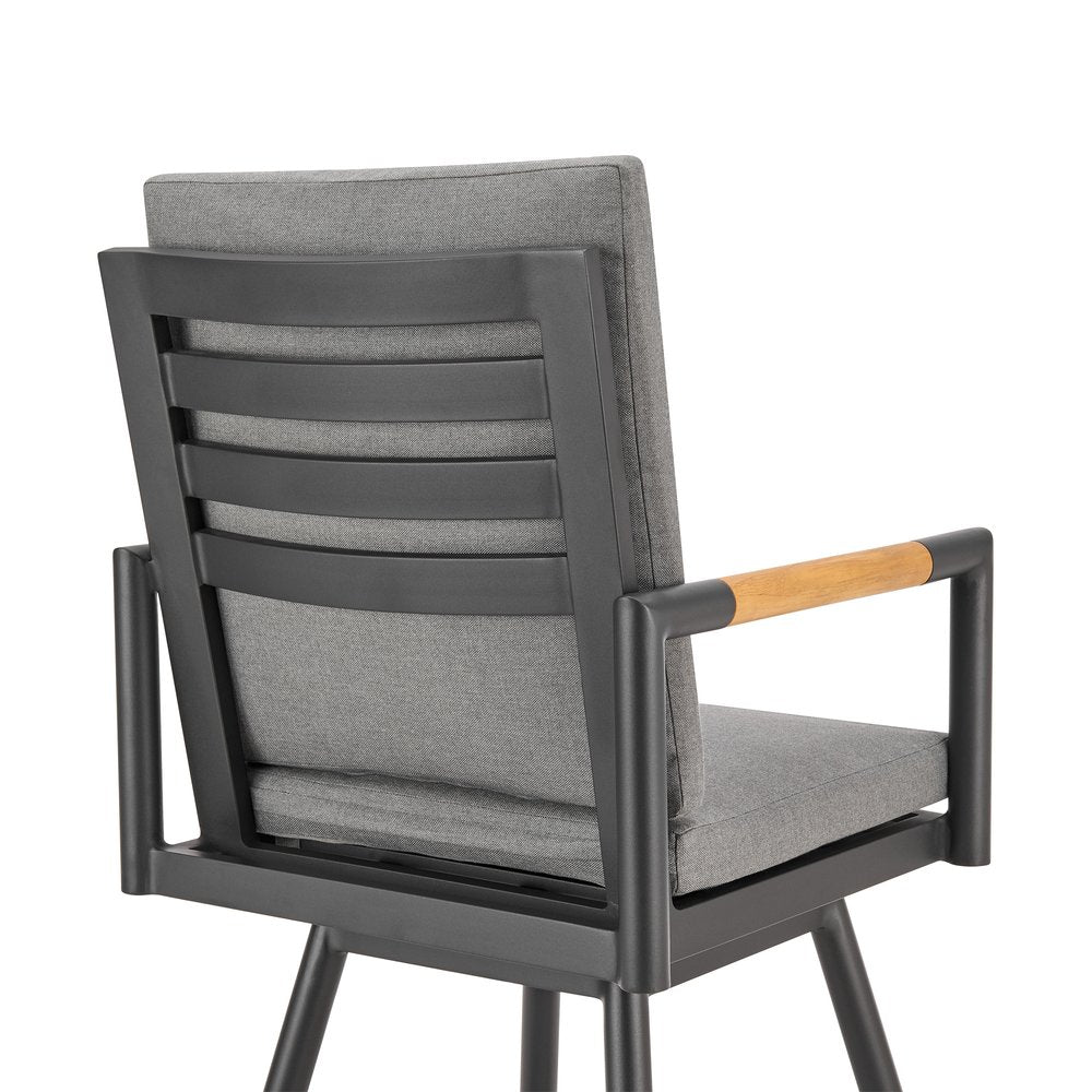 48" Dark Gray Metal Swivel Outdoor Bar Height chair with Footrest HomeRoots