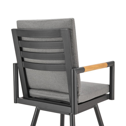 48" Dark Gray Metal Swivel Outdoor Bar Height chair with Footrest HomeRoots