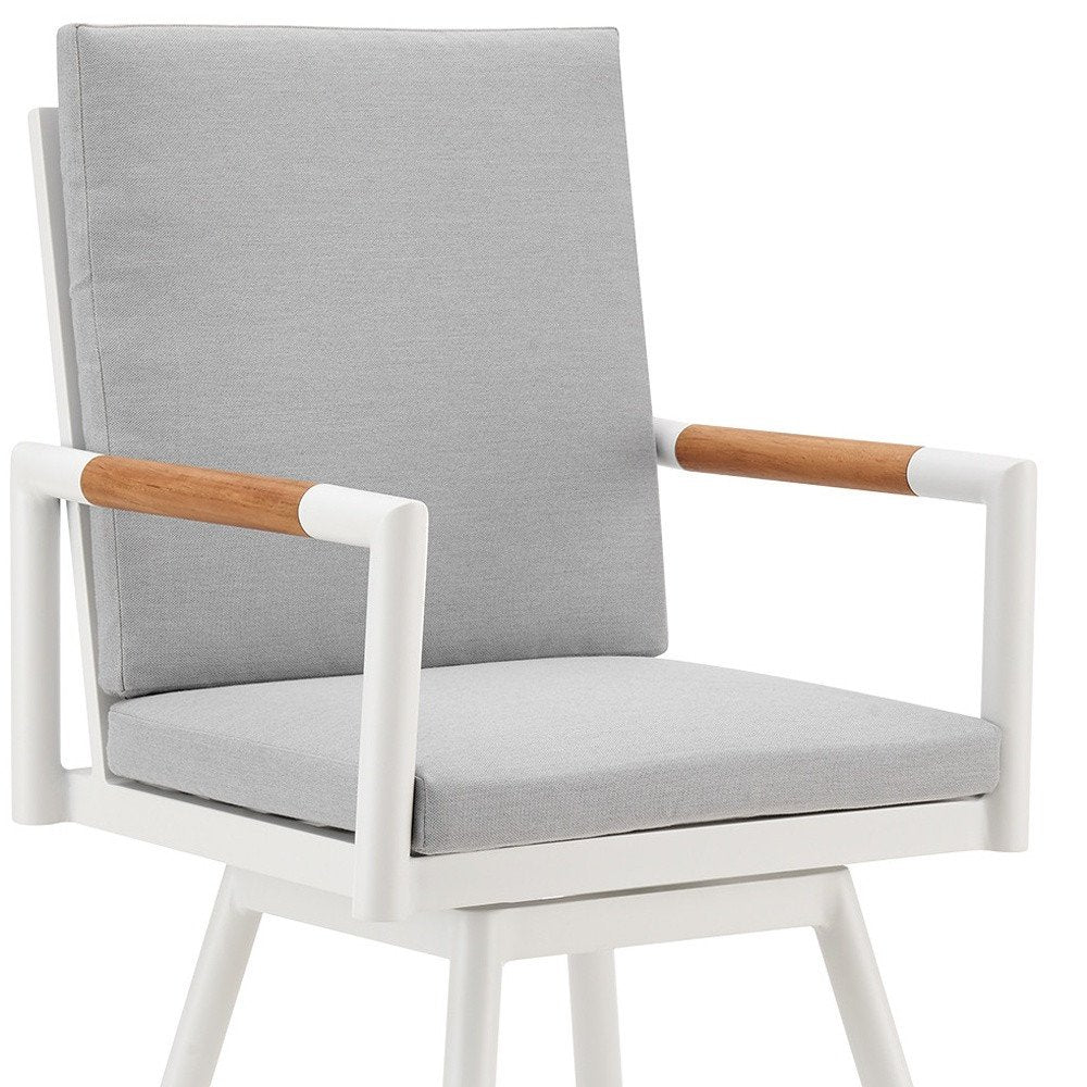 48" Light Gray Metal Swivel Outdoor Bar Height chair with Footrest HomeRoots