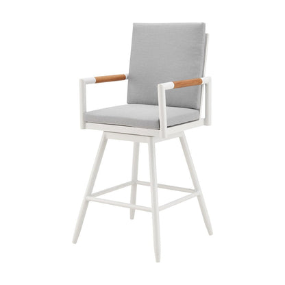 48" Light Gray Metal Swivel Outdoor Bar Height chair with Footrest HomeRoots