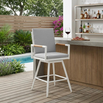 48" Light Gray Metal Swivel Outdoor Bar Height chair with Footrest HomeRoots
