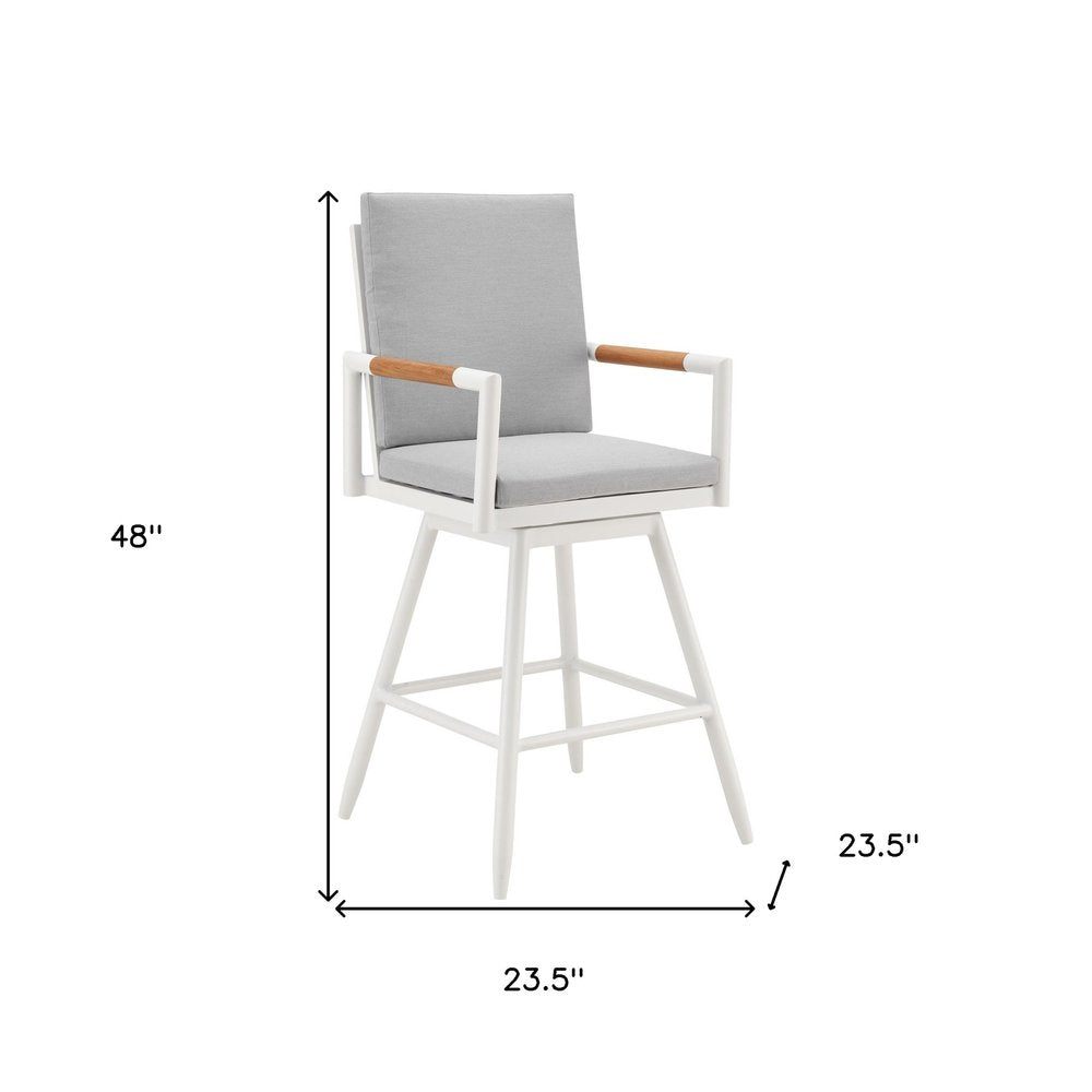 48" Light Gray Metal Swivel Outdoor Bar Height chair with Footrest HomeRoots