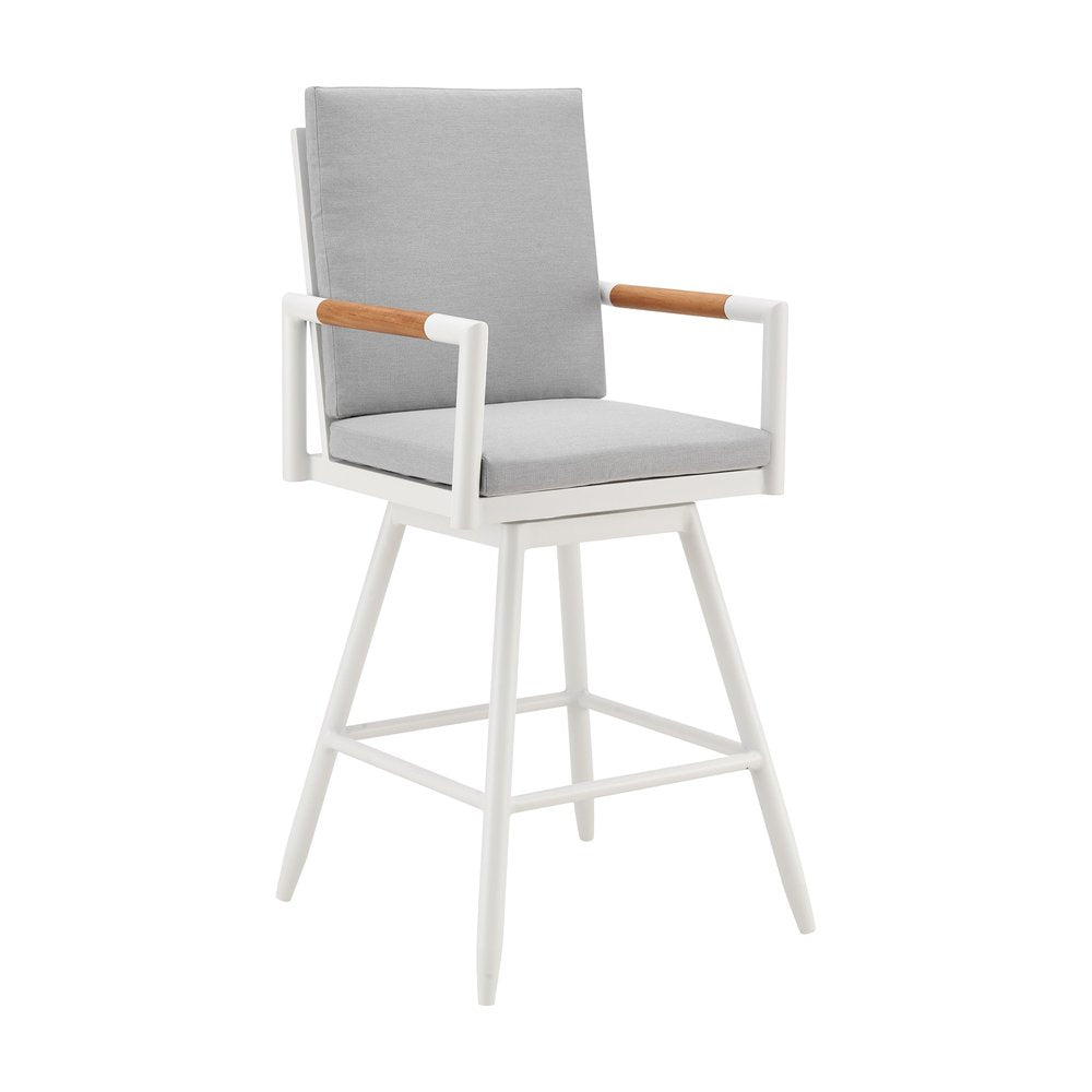 48" Light Gray Metal Swivel Outdoor Bar Height chair with Footrest HomeRoots