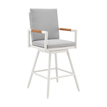 48" Light Gray Metal Swivel Outdoor Bar Height chair with Footrest HomeRoots