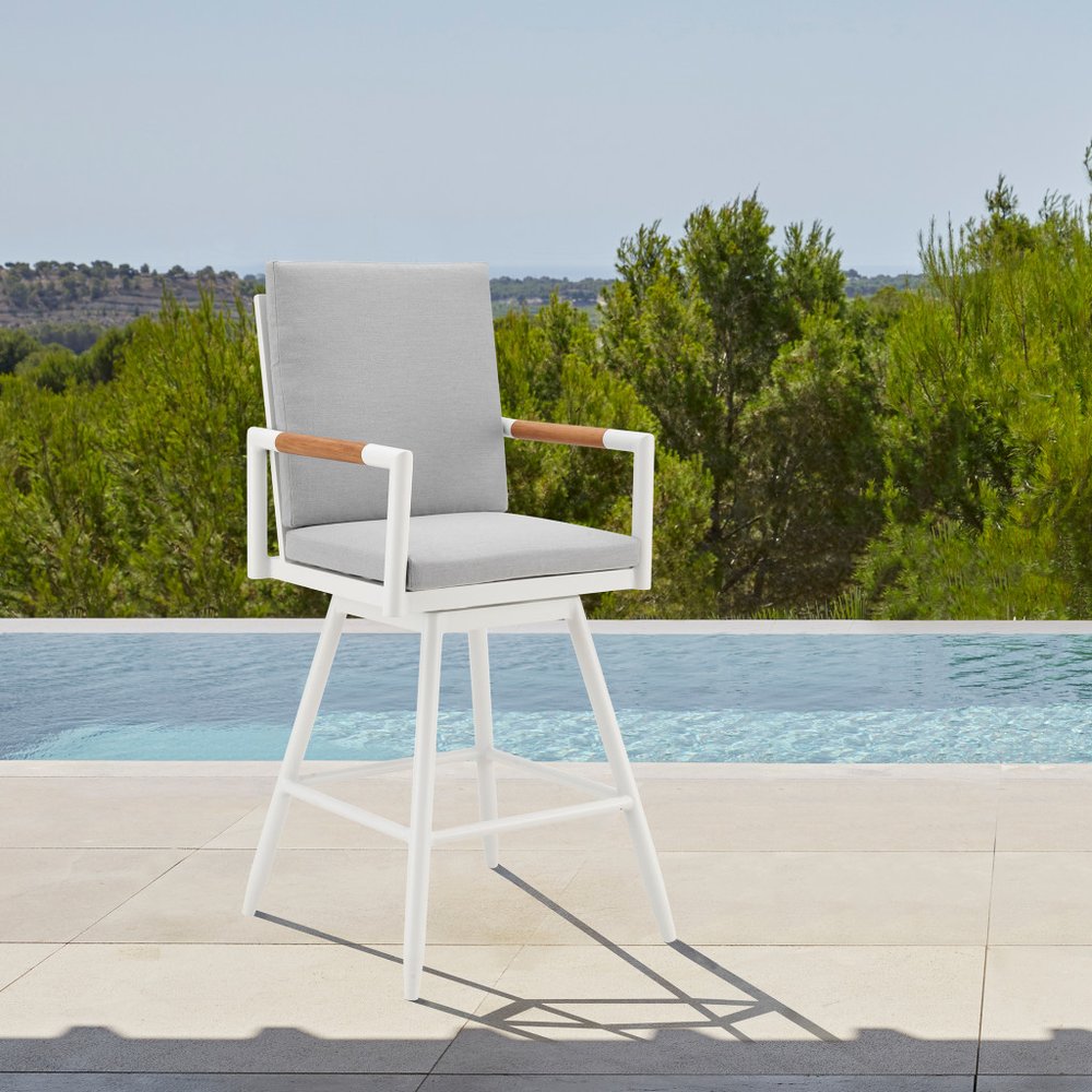 48" Light Gray Metal Swivel Outdoor Bar Height chair with Footrest HomeRoots