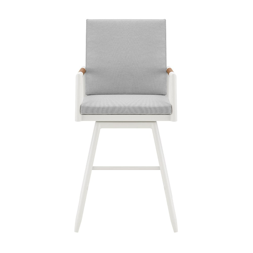 48" Light Gray Metal Swivel Outdoor Bar Height chair with Footrest HomeRoots