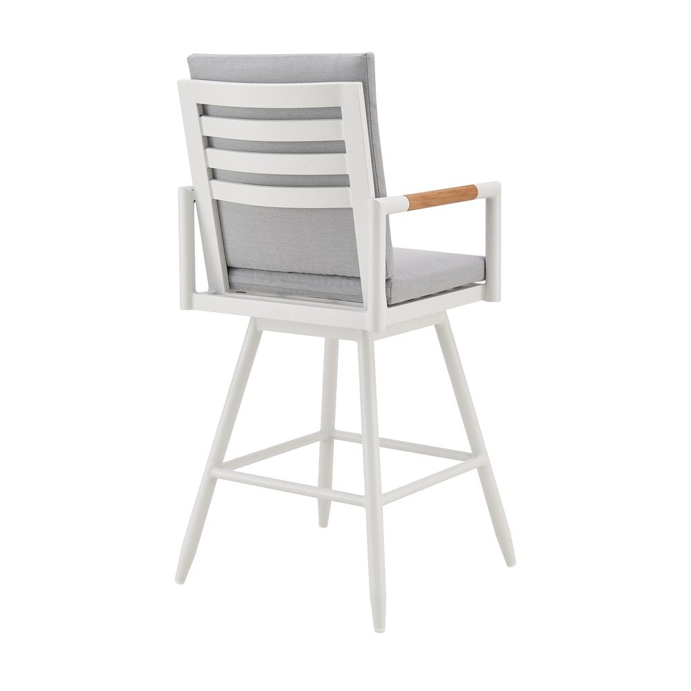 48" Light Gray Metal Swivel Outdoor Bar Height chair with Footrest HomeRoots