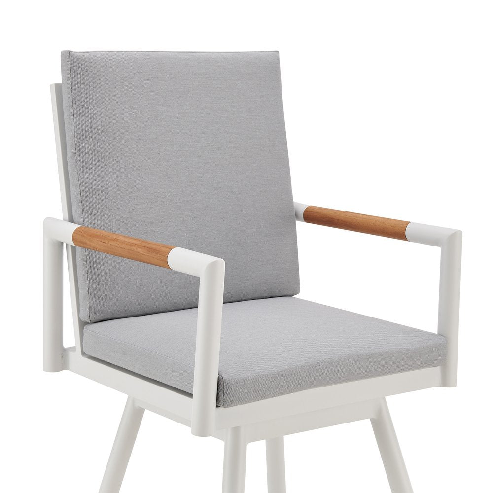 48" Light Gray Metal Swivel Outdoor Bar Height chair with Footrest HomeRoots