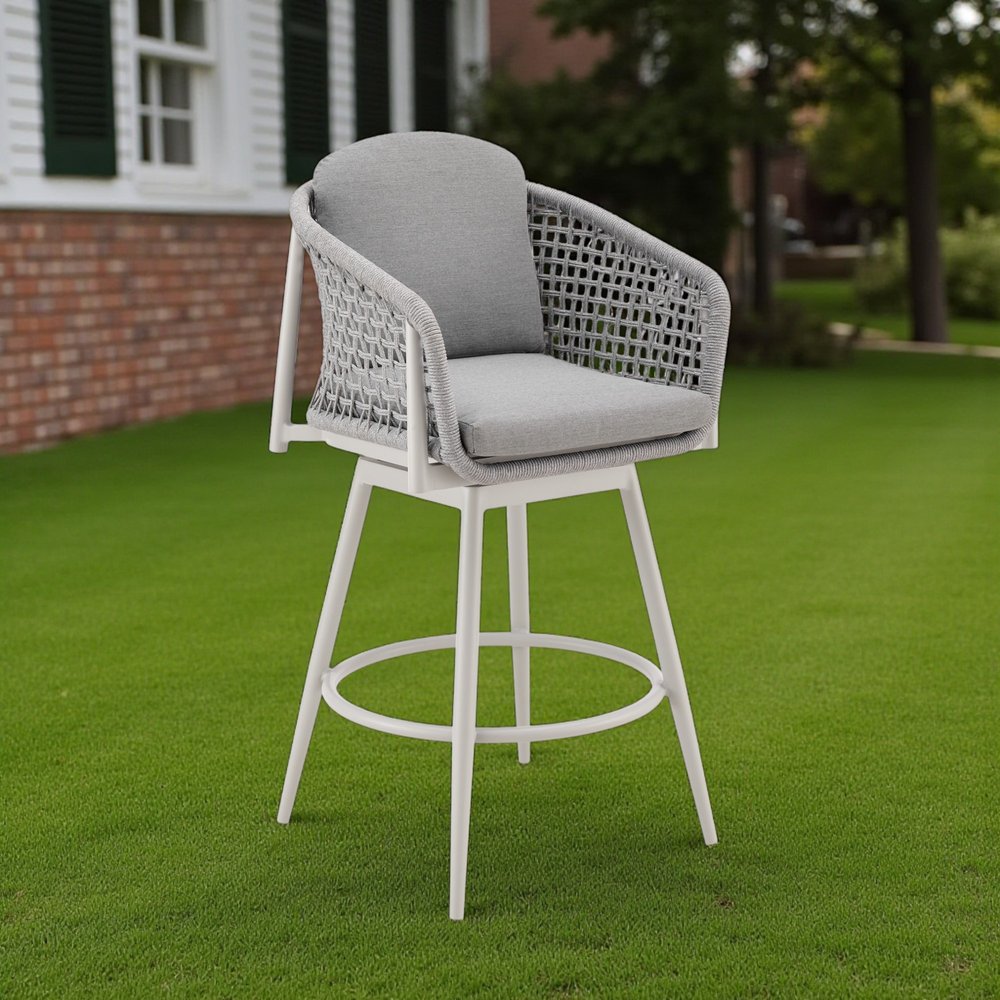40" Light Gray Metal Swivel Outdoor Counter Height Bar chair with Footrest — view 1