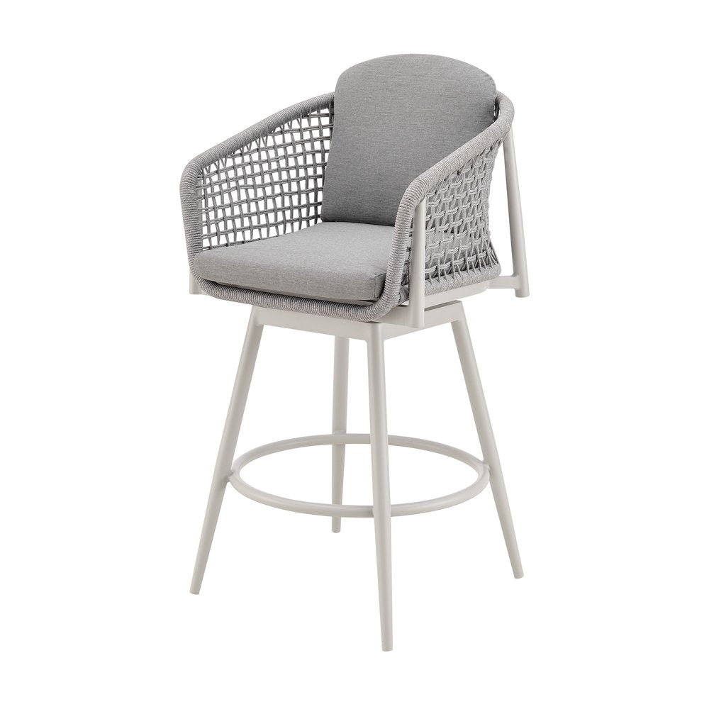 44" Light Gray Metal Swivel Outdoor Bar Height chair with Footrest HomeRoots