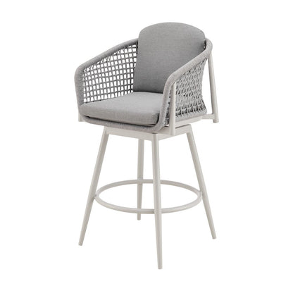 44" Light Gray Metal Swivel Outdoor Bar Height chair with Footrest HomeRoots