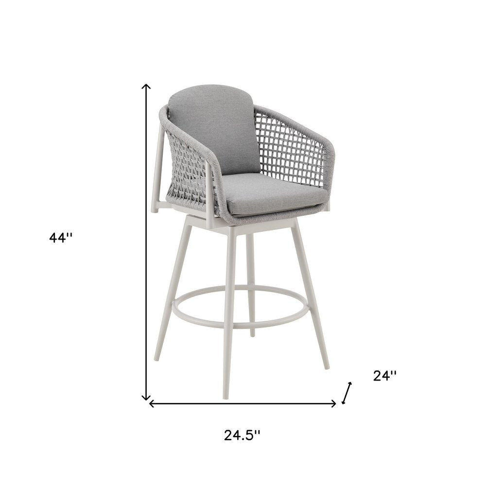44" Light Gray Metal Swivel Outdoor Bar Height chair with Footrest HomeRoots