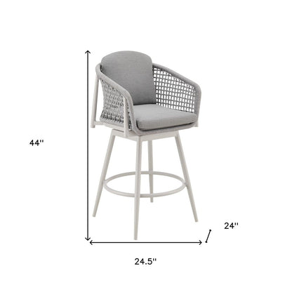 44" Light Gray Metal Swivel Outdoor Bar Height chair with Footrest HomeRoots