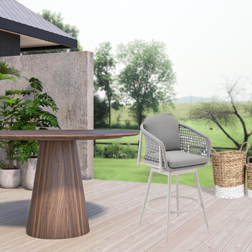 44" Light Gray Metal Swivel Outdoor Bar Height chair with Footrest HomeRoots