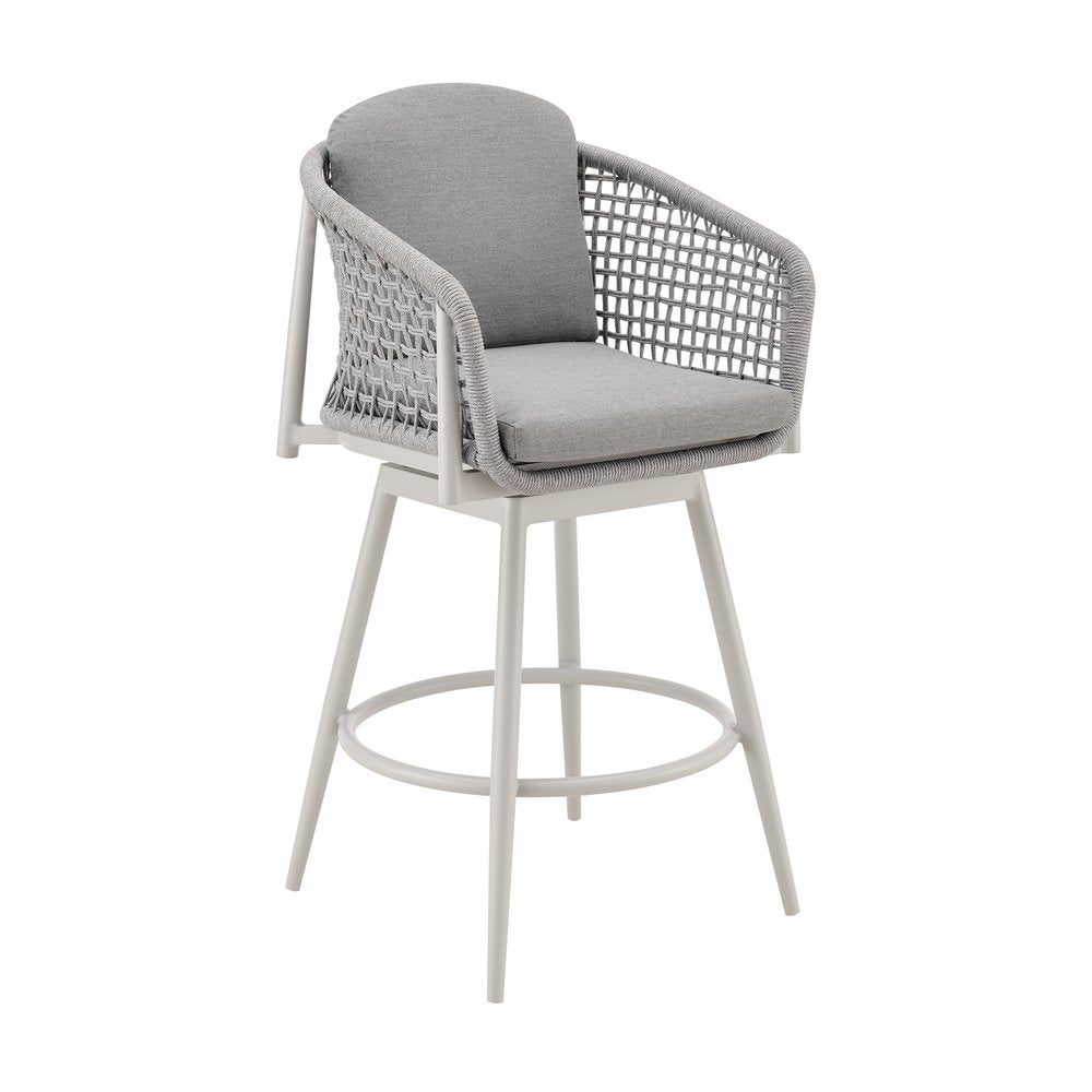 44" Light Gray Metal Swivel Outdoor Bar Height chair with Footrest HomeRoots