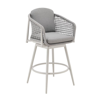 44" Light Gray Metal Swivel Outdoor Bar Height chair with Footrest HomeRoots