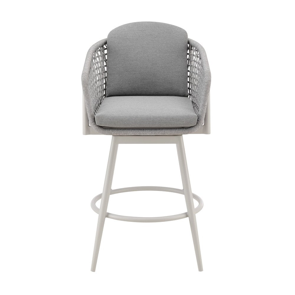 44" Light Gray Metal Swivel Outdoor Bar Height chair with Footrest HomeRoots