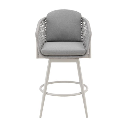 44" Light Gray Metal Swivel Outdoor Bar Height chair with Footrest HomeRoots