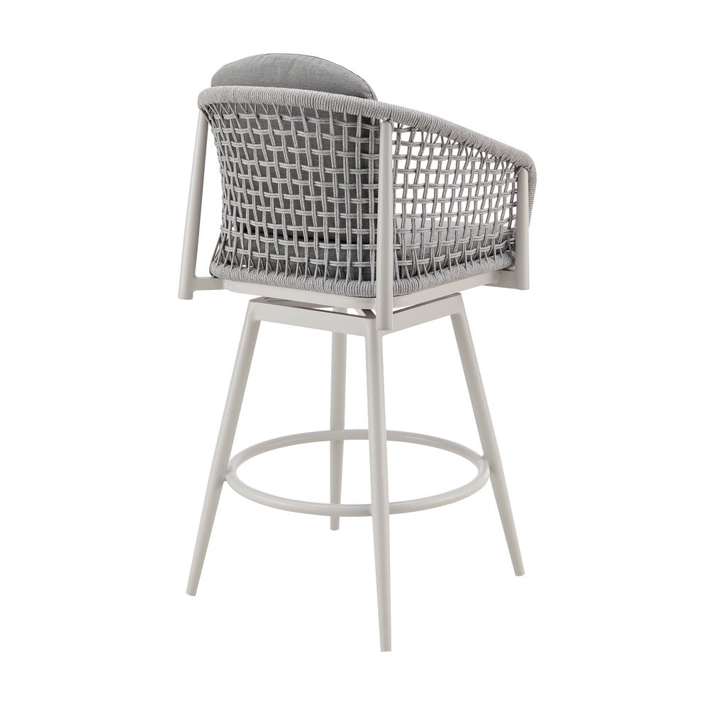 44" Light Gray Metal Swivel Outdoor Bar Height chair with Footrest HomeRoots