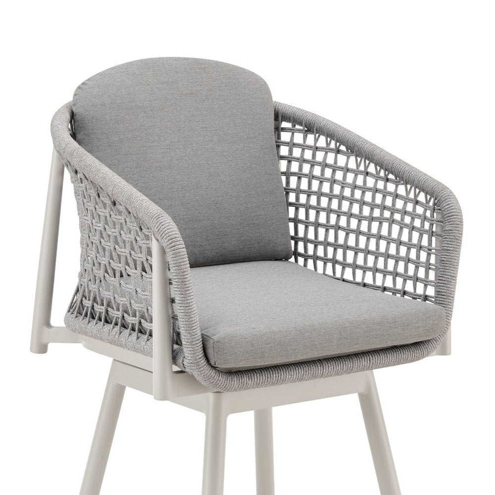 44" Light Gray Metal Swivel Outdoor Bar Height chair with Footrest HomeRoots