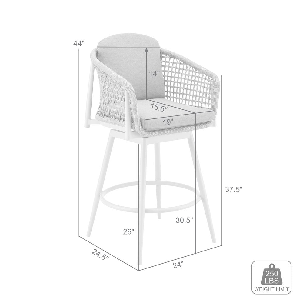 44" Light Gray Metal Swivel Outdoor Bar Height chair with Footrest HomeRoots
