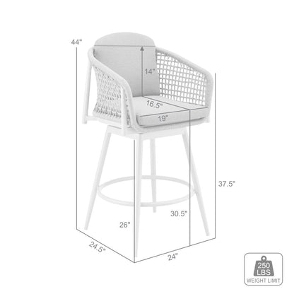 44" Light Gray Metal Swivel Outdoor Bar Height chair with Footrest HomeRoots