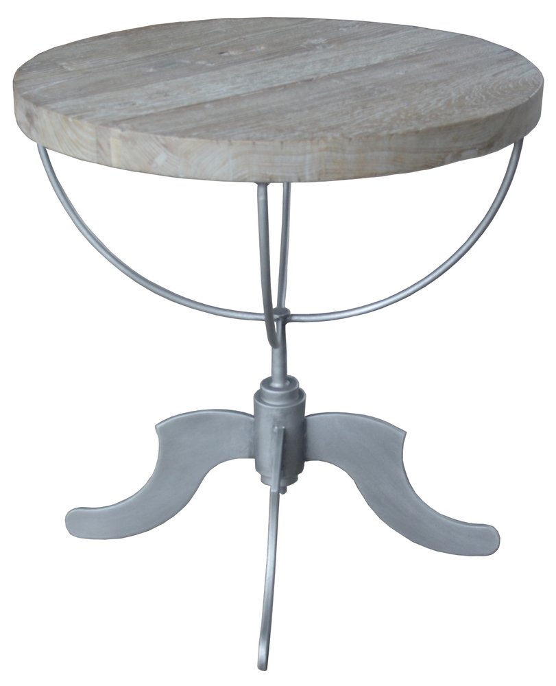 30" Brown Reclaimed Wood and Iron Round Pedestal End Table HomeRoots