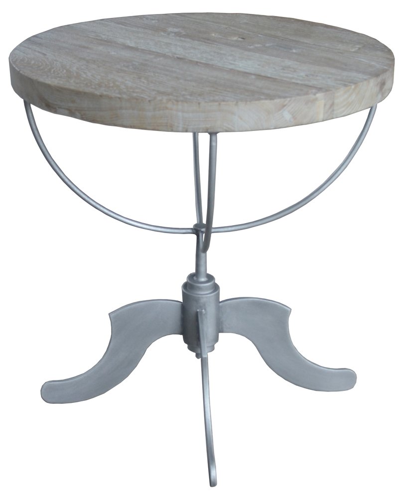 30" Brown Reclaimed Wood and Iron Round Pedestal End Table HomeRoots