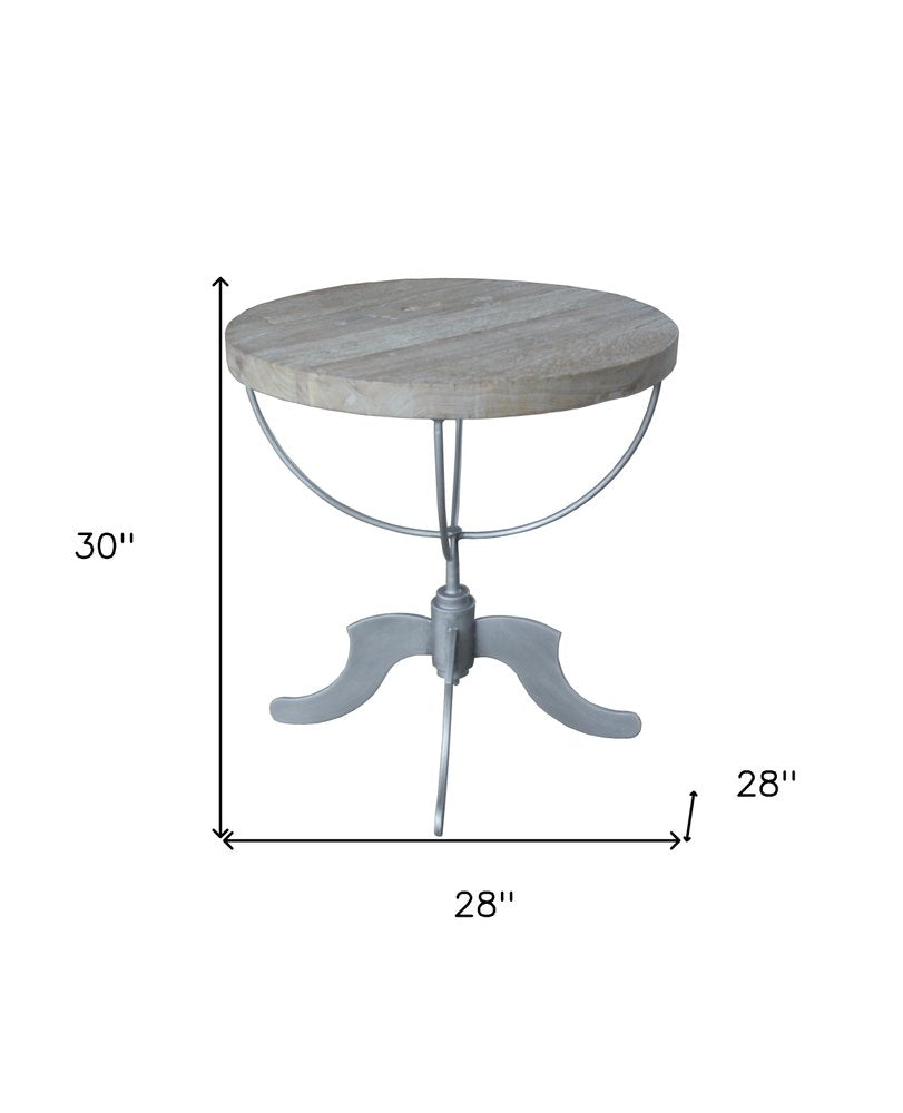 30" Brown Reclaimed Wood and Iron Round Pedestal End Table HomeRoots