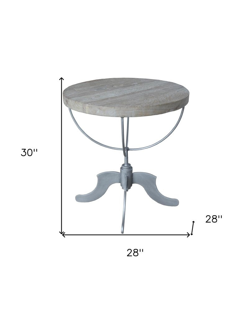 30" Brown Reclaimed Wood and Iron Round Pedestal End Table HomeRoots