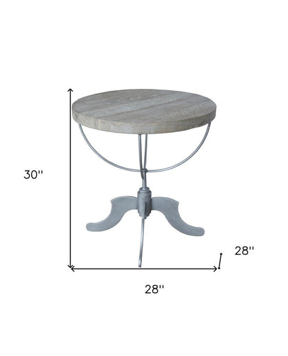 30" Brown Reclaimed Wood and Iron Round Pedestal End Table HomeRoots