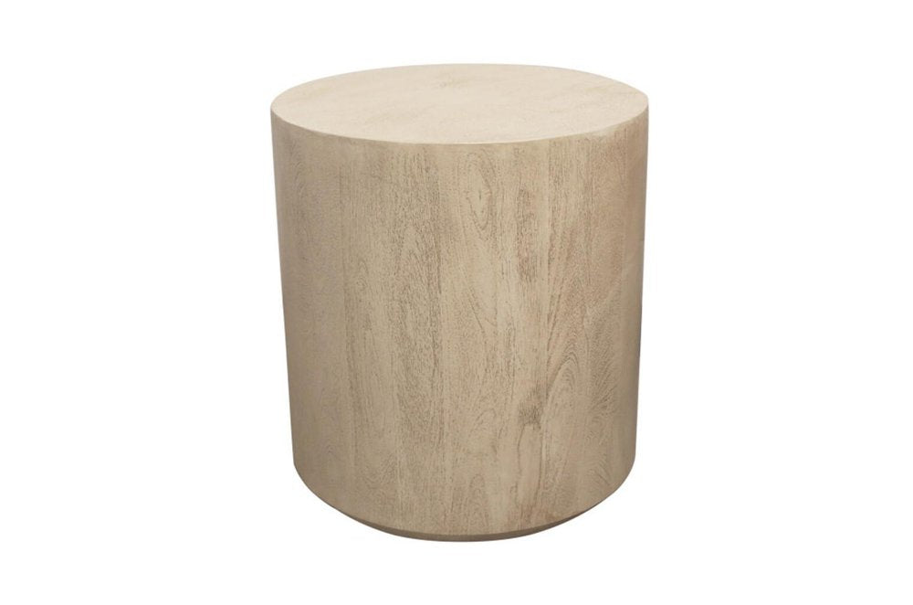 20" Natural Distressed Solid Wood Round Drum End Table HomeRoots