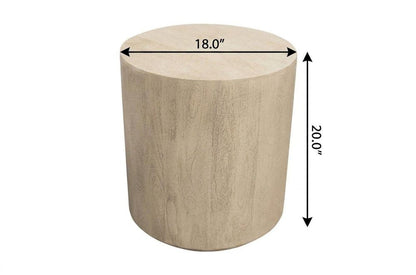 20" Natural Distressed Solid Wood Round Drum End Table HomeRoots