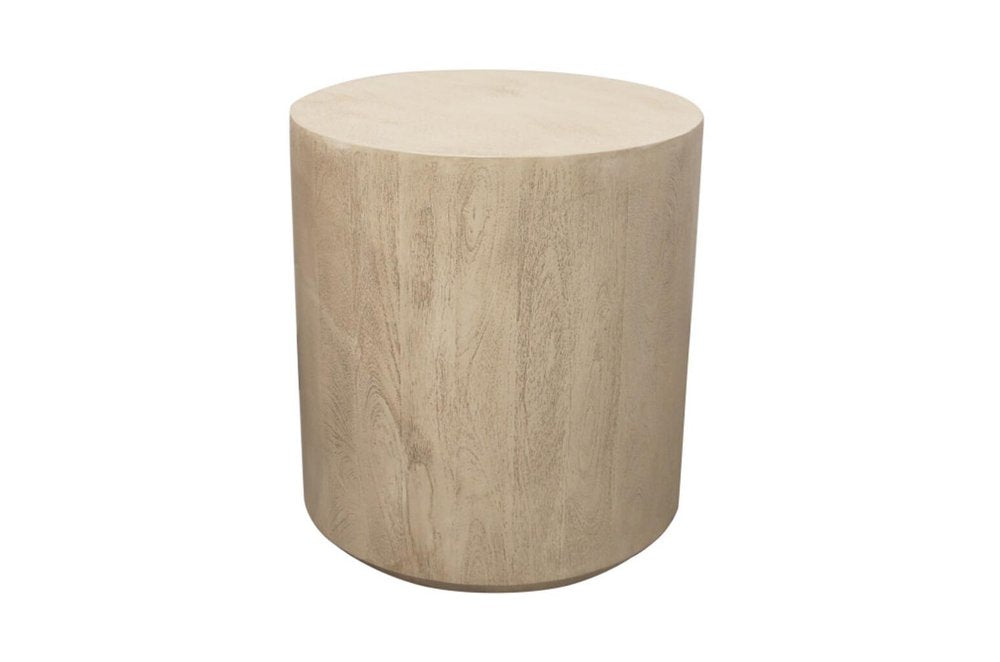 20" Natural Distressed Solid Wood Round Drum End Table — view 2
