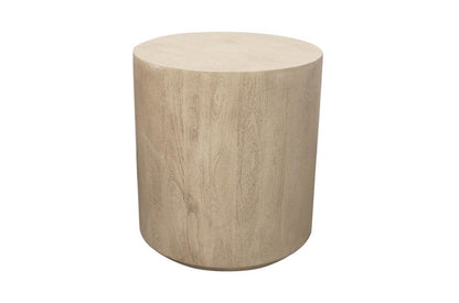 20" Natural Distressed Solid Wood Round Drum End Table HomeRoots