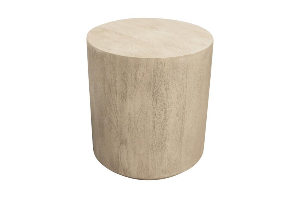 20" Natural Distressed Solid Wood Round Drum End Table — view 3