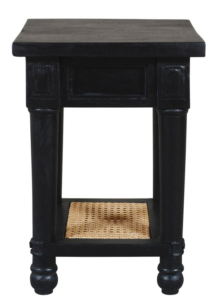 20" Black And Natural Solid Wood And Cane Square End Table With Shelf HomeRoots