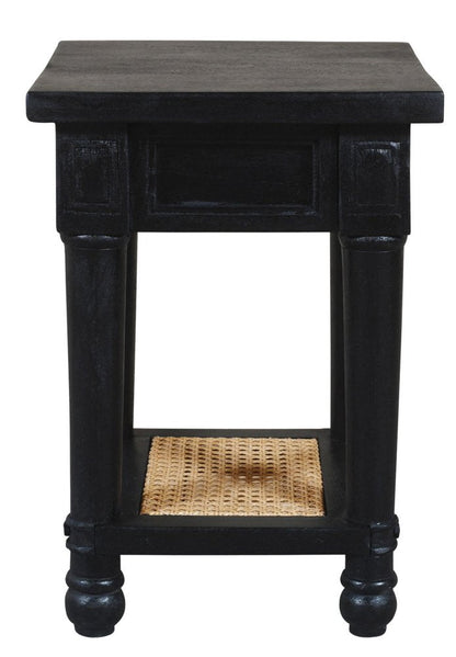 20" Black And Natural Solid Wood And Cane Square End Table With Shelf HomeRoots