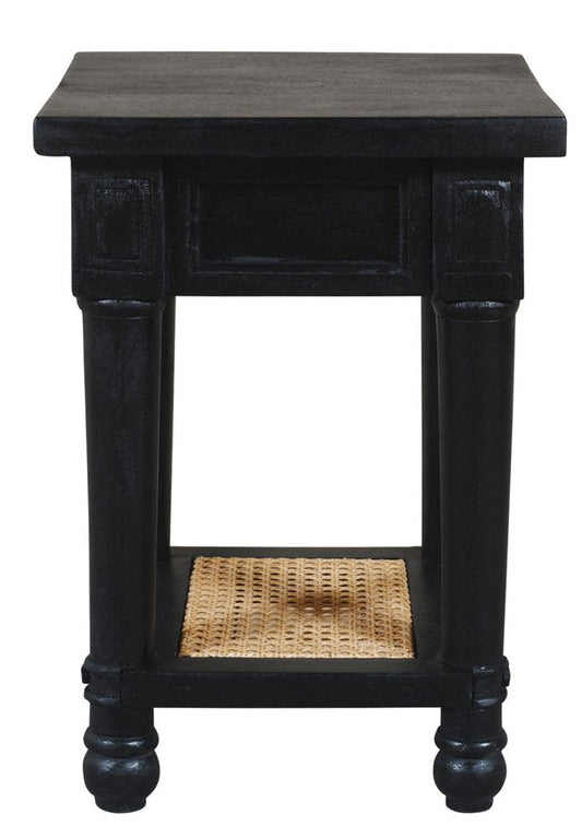 20" Black And Natural Solid Wood And Cane Square End Table With Shelf HomeRoots