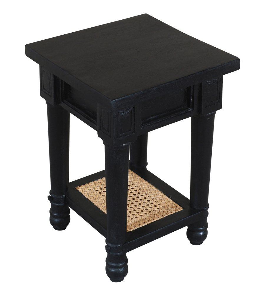 20" Black And Natural Solid Wood And Cane Square End Table With Shelf HomeRoots