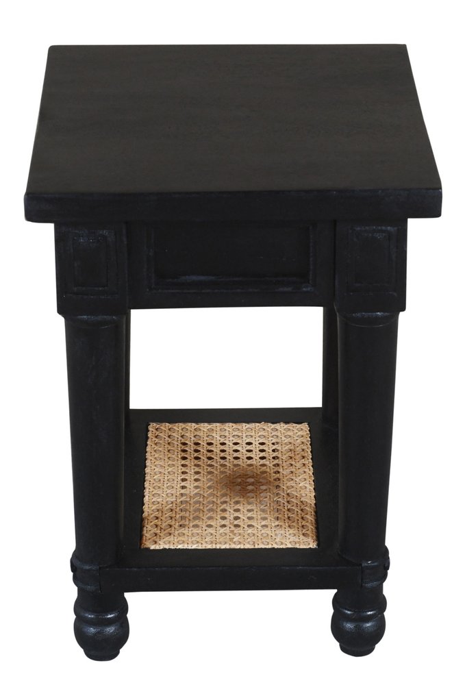 20" Black And Natural Solid Wood And Cane Square End Table With Shelf HomeRoots