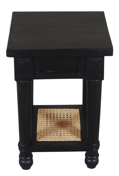 20" Black And Natural Solid Wood And Cane Square End Table With Shelf HomeRoots