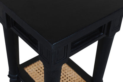 20" Black And Natural Solid Wood And Cane Square End Table With Shelf HomeRoots