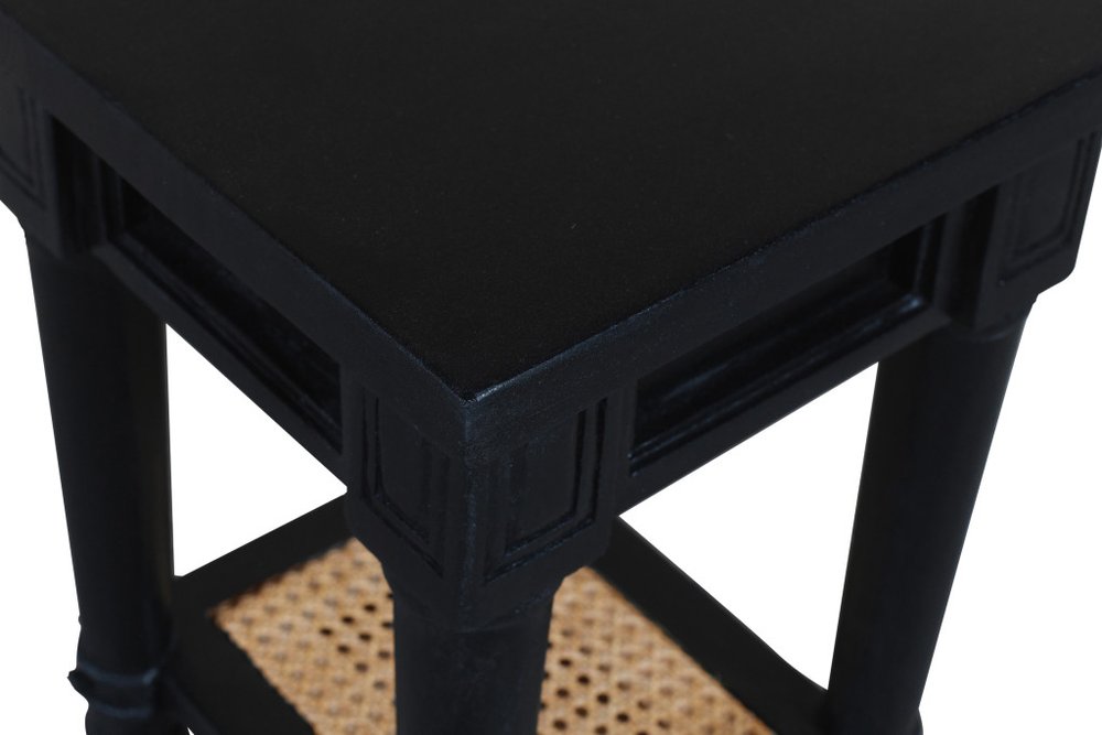 20" Black And Natural Solid Wood And Cane Square End Table With Shelf HomeRoots
