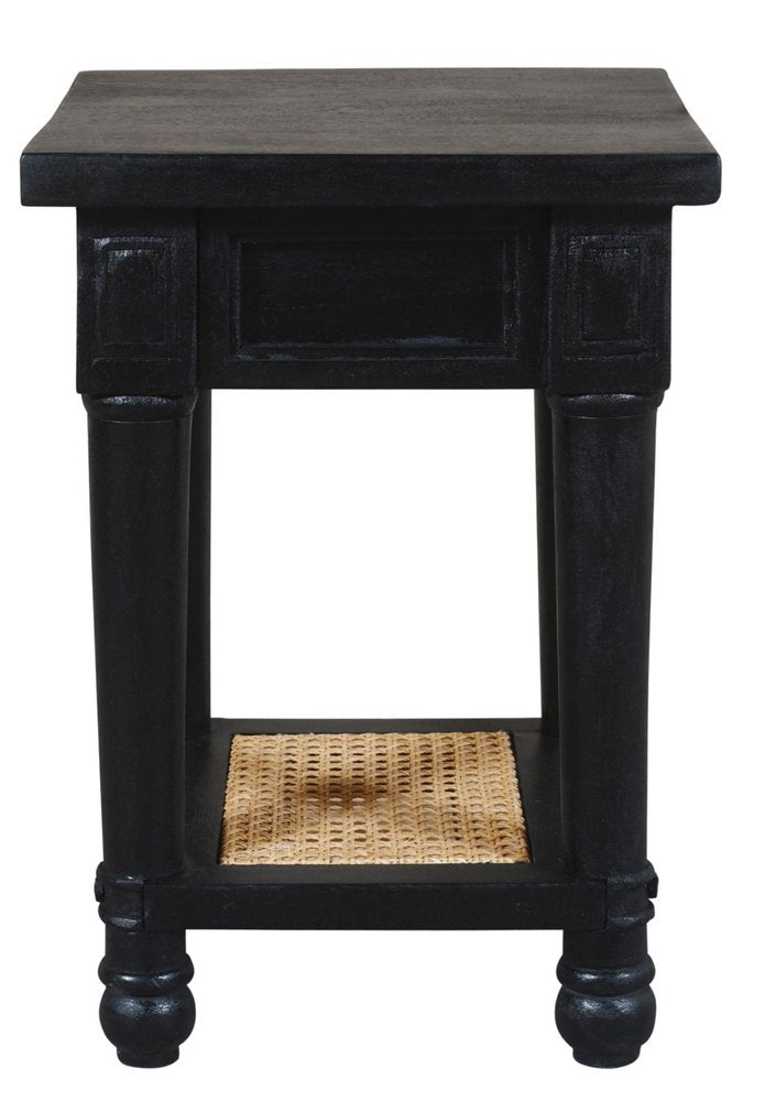 20" Black And Natural Solid Wood And Cane Square End Table With Shelf HomeRoots