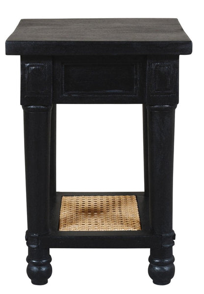 20" Black And Natural Solid Wood And Cane Square End Table With Shelf HomeRoots