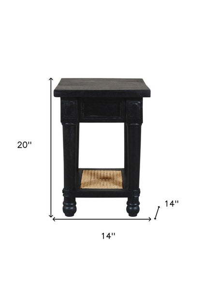 20" Black And Natural Solid Wood And Cane Square End Table With Shelf HomeRoots