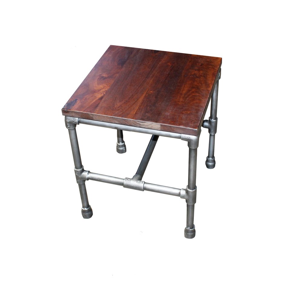 16" Brown and Silver Distressed Solid Wood and Iron Square End Table HomeRoots