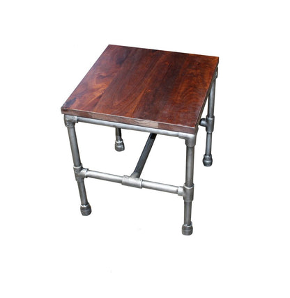16" Brown and Silver Distressed Solid Wood and Iron Square End Table HomeRoots